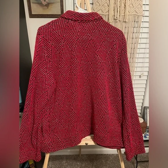 🍄Vintage Alfred Dunner Red & Black “Sparkle Knit” Zip-Up Jacket - Picture 7 of 7
